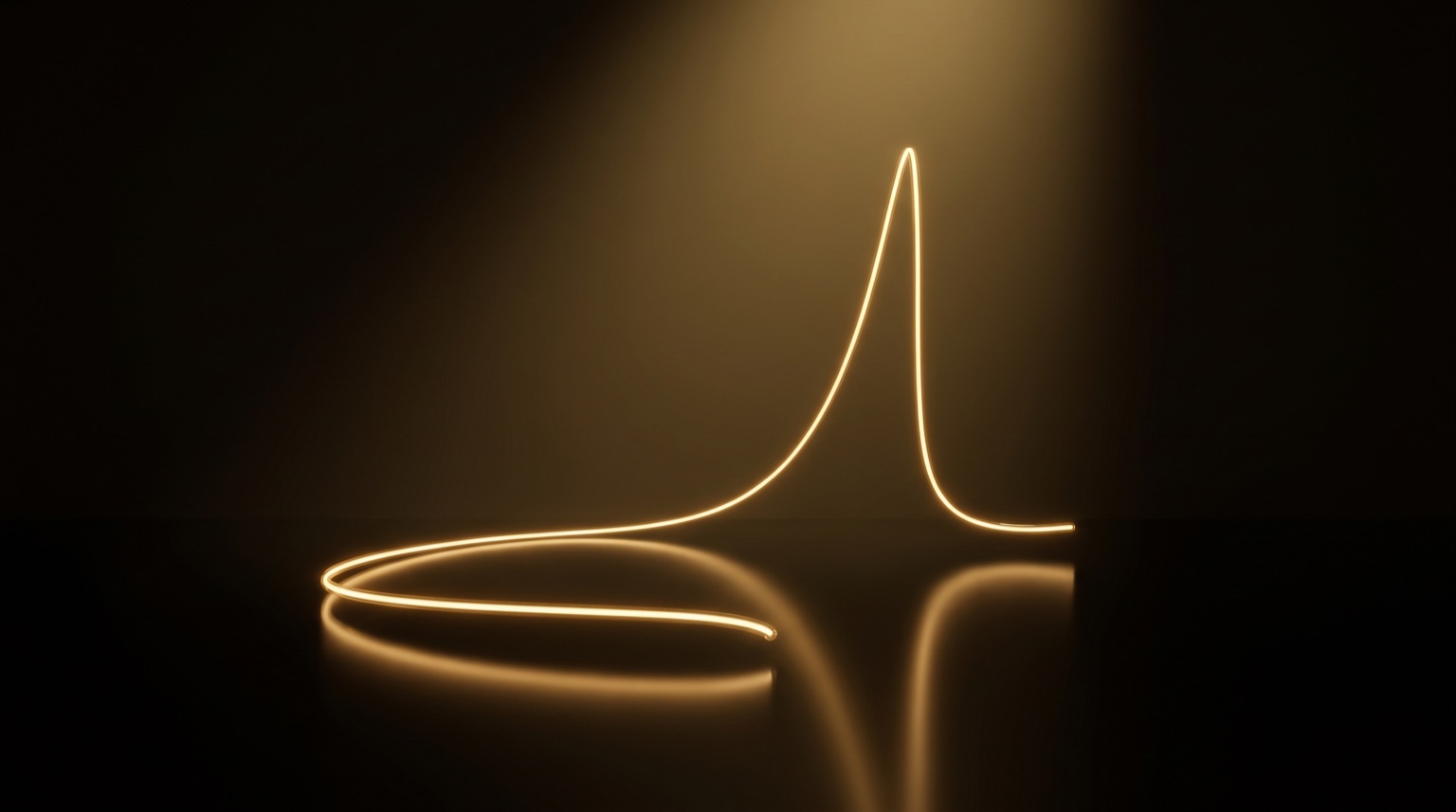 Curva dorada con un pico agudo sobre superficie negra, representación abstracta de un cromatograma